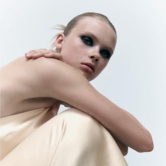 ZARA SATIN EFFECT HALTER DRESS ECRU - Picture 6 of 12